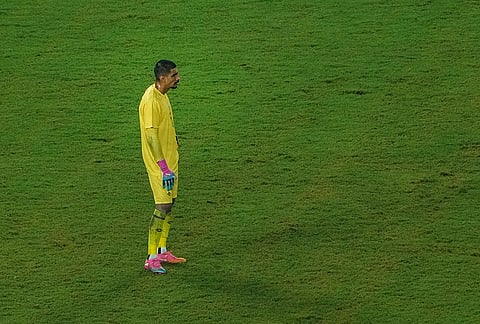 India's Gurpreet Singh Sandhu during an International friendly Football match between India and Uruguay, in Kolkata, Tuesday, Oct. 6, 2026. 
