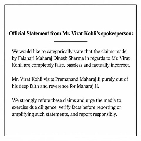Official Statement from Virat Kohli's Team