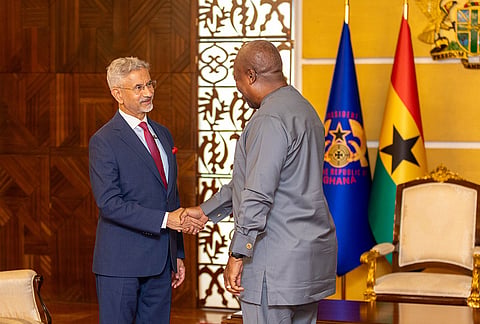 External Affairs Minister S. Jaishankar during a meeting with Ghanaian President John Dramani Mahama, in Accra, Ghana. 