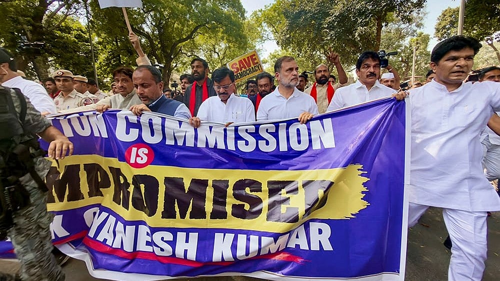 Opposition Protest LIVE: INDIA Bloc Demonstration Against Gyanesh Kumar To Continue Today - | Photo: AICC via PTI 