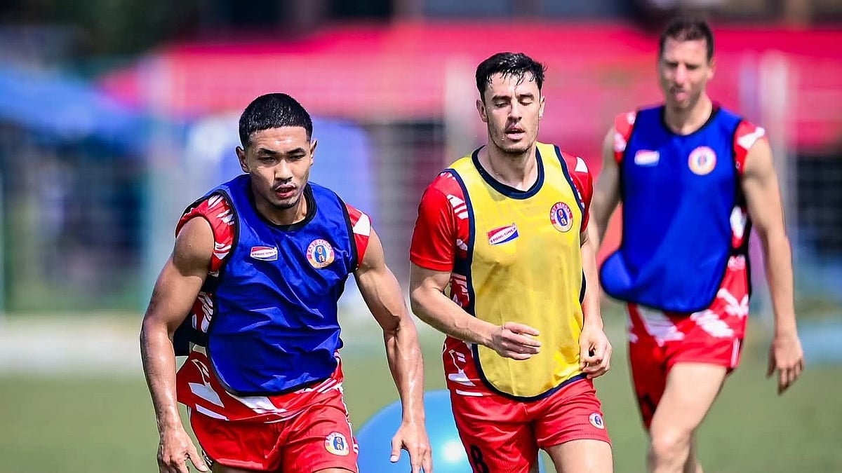 East Bengal footballers in training ahead of IFA Shielf Final.  - eastbengal_fc/X