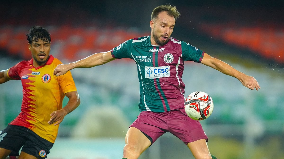 Samir Zeljkovic on his way to score the opening goal for Mohun Bagam.  - mohunbagansg/X