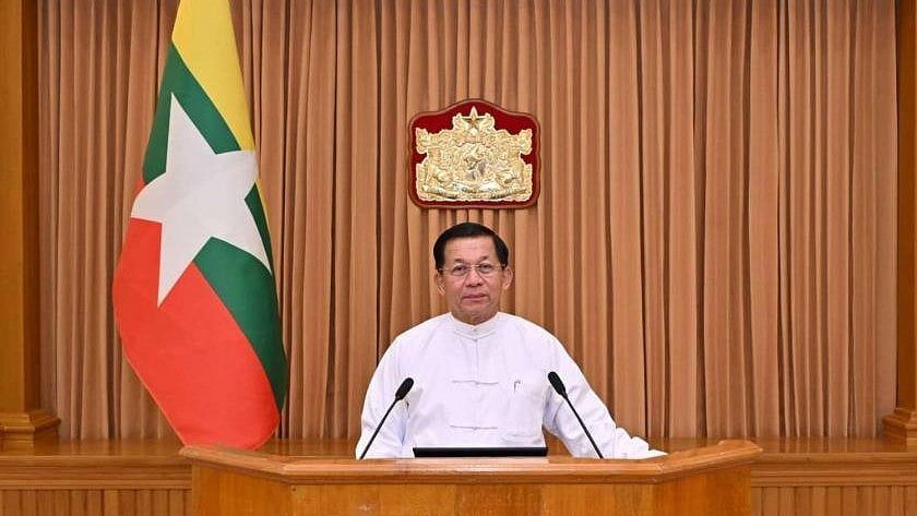 Myanmar President Min Aung Hlaing speaks after being elected president in Naypyidaw, April 3, 2026. -  | File Photo