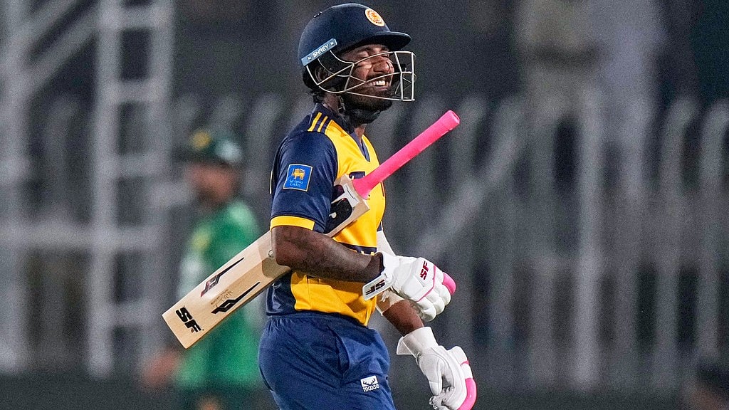 Sri Lanka's Lahiru Udara reacts as he walks off the filed after his dismissal during the first T20 cricket match between Pakistan and Sri Lanka, in Rawalpindi, Pakistan. - Anjum Naveed/AP Photo