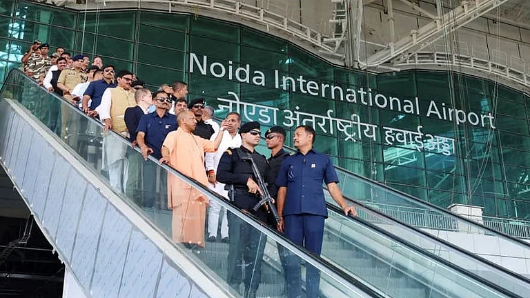 Uttar Pradesh Chief Minister Yogi Adityanath inspects the Noida International Airport - MAGO / ANI News