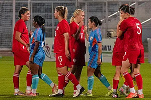 | Photo: PTI/Manvender Vashist Lav : India's players congratulate Russia's players for winning the FIFA international friendly women's football match, at the Kishore Bharati Krirangan, in Kolkata, West Bengal, Thursday, Oct. 8, 2026.
