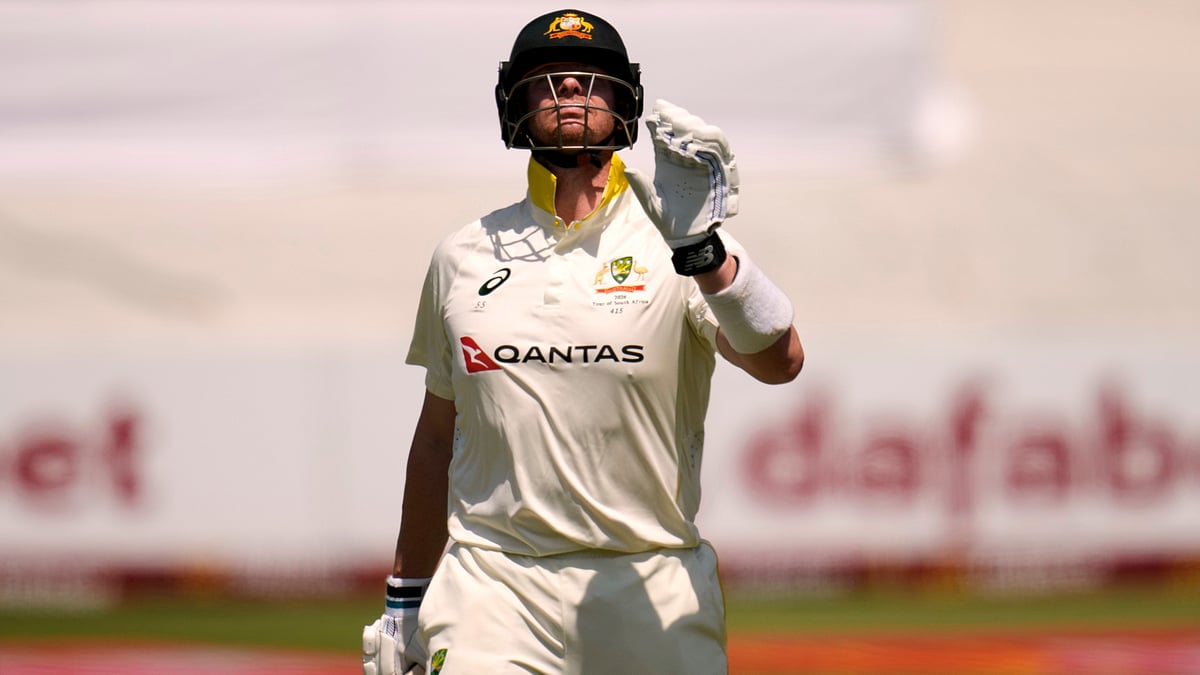 Australia's Steven Smith leaves the crease after being dismissed on day one of the first cricket test match between South Africa and Australia, in Durban, South Africa, Friday, Oct. 9, 2026 - (AP Photo/Themba Hadebe)