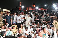 | Photo: @AITCofficial/X via PTI  : In this image posted on Oct. 9, 2026, Congress leaders Priyanka Gandhi Vadra, KC Venugopal, Renuka Chowdhury, TMC leaders Mahua Moitra, Abhishek Banerjee and other INDIA bloc leaders outside Rashtrapati Bhavan, in New Delhi.