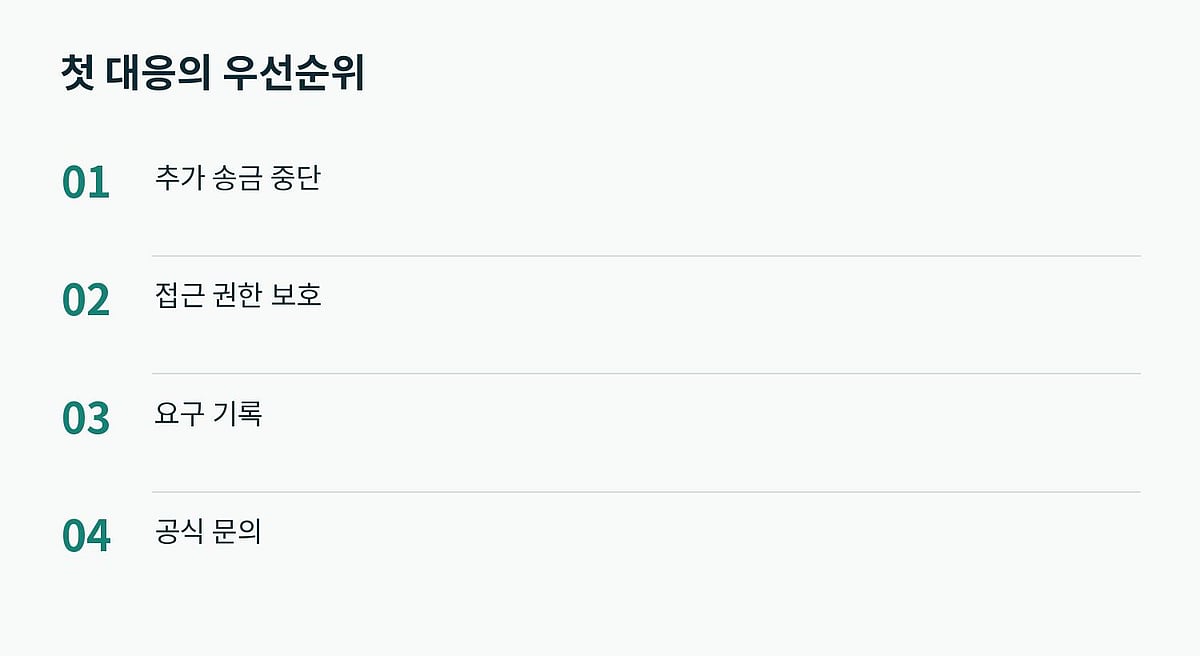 피해 의심 직후에는 추가 송금과 정보 제공을 멈추는 것이 우선입니다