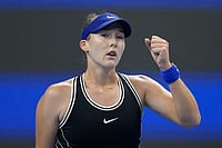 | Photo: AP/Andy Wong : Mirra Andreeva, of Russia, celebrates after defeating Ekaterina Alexandrova, of Russia in the quarterfinals of the women's singles match at the China Open tennis tournament in Beijing, Thursday, Oct. 8, 2026.
