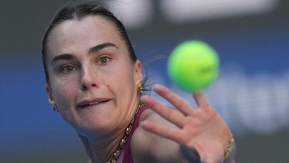 Aryna Sabalenka, of Belarus, eyes on the ball during the third round of the women's singles match against Nikola Bartunkova, of the Czech Republic, at the China Open tennis tournament in Beijing, Sunday, Oct. 4, 2026. - | Photo: AP/Achmad Ibrahim
