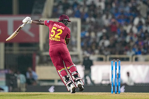 West Indies' Rovman Powell during the second T20I cricket match of a series between India and West Indies, in Ranchi, Jharkhand, Friday, Oct. 9, 2026.
