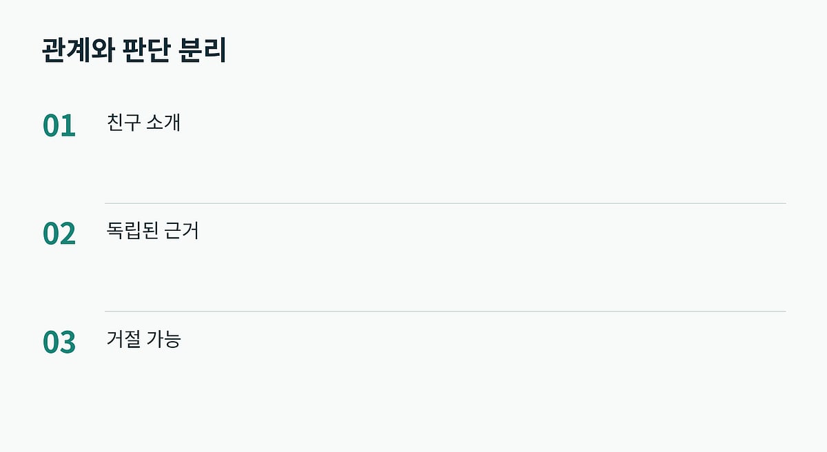 주변 사람의 권유와 본인의 금전·정보 제공 결정을 분리합니다.