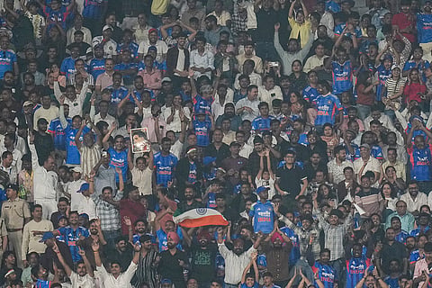 Fans cheer during the second T20I cricket match of a series between India and West Indies, in Ranchi, Jharkhand, Friday, Oct. 9, 2026.
