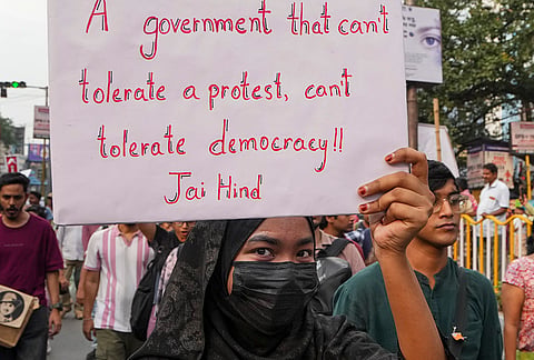 Left student and youth activists during a protest rally demanding the resignation of Chief Election Commissioner (CEC) Gyanesh Kumar and the complete scrapping of the Special Intensive Revision (SIR) exercise, in Kolkata, Sunday, Oct. 11, 2026. 
