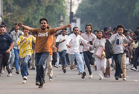 Demonstrators during a protest organised by the Cockroach Janta Party (CJP) demanding the resignation of Chief Election Commissioner (CEC) Gyanesh Kumar over alleged electoral roll irregularities, at Connaught Place, in New Delhi, Saturday, Oct. 10, 2026. 

