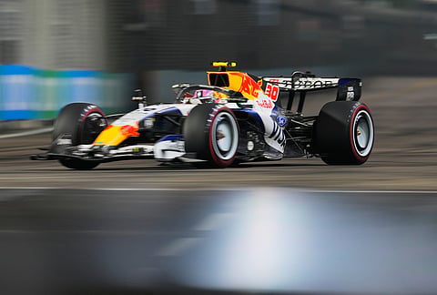 Racing Bulls driver Liam Lawson of New Zealand steers his car during the qualifying session ahead of the Singapore Formula One Grand Prix in Singapore, Saturday, Oct. 10, 2026. 
