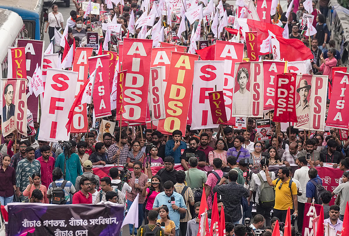 Left activists stage protest rally in Kolkata