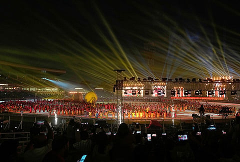 Folk dancers perform during a celebration ahead of Hindu festival Durga Puja, in Kolkata, India, Saturday, Oct. 10, 2026. 
