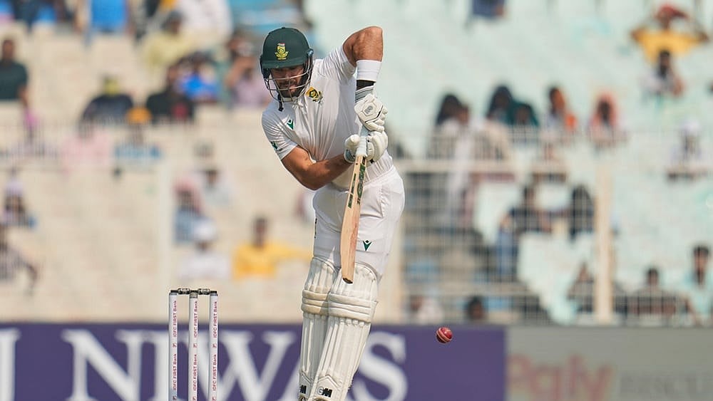 South Africa's Aiden Markram plays a shot on the first day of the first cricket test match between India and South Africa in Kolkata. - | Photo: AP/Aijaz Rahi