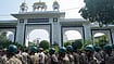Bangla Sahib Entry Row: Delhi Gurdwara Body Files Police Complaint Against AAP Leaders Karma/ PTI : Security personnel stand guard outside the entrance gate of Gurdwara Bangla Sahib in New Delhi