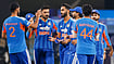 X/BCCI : Indian players celebrating after taking a wicket during India vs West Indies 3rd T20I in Indore