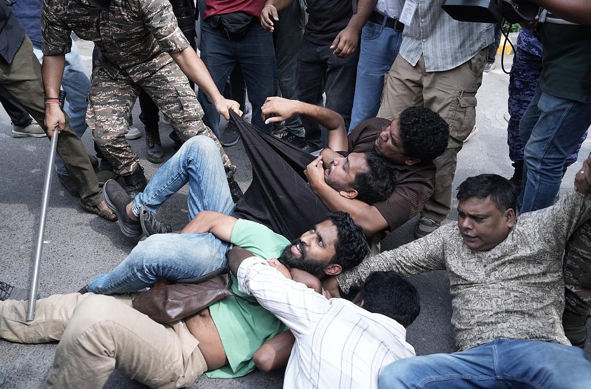 The Students' Federation of India (SFI) protesting at Connaught Place