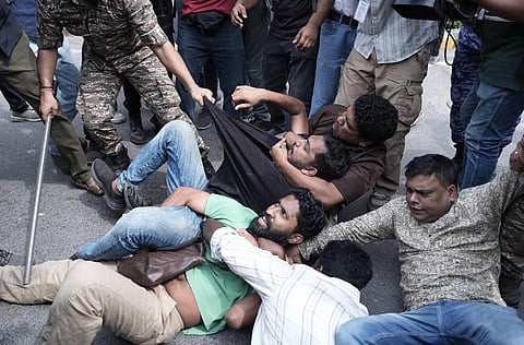 The Students' Federation of India (SFI) protesting at Connaught Place