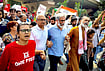 CJP’s Jantar Mantar 2.0 protest highlights | Photo: @_YogendraYadav/X via PTI : All India Students' Association (AISA) National President Neha Bora, advocate Prashant Bhushan, activist Yogendra Yadav, and CPI(ML) Liberation General Secretary Dipankar Bhattacharya lead a march near INA Market towards Jantar Mantar during a protest organised by the Cockroach Janta Party (CJP) demanding the resignation of Chief Election Commissioner (CEC) Gyanesh Kumar, in New Delhi.