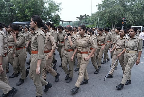 Security personnel keep vigil following continued demonstration calls by the Cockroach Janta Party (CJP) demanding the resignation of Chief Election Commissioner (CEC) Gyanesh Kumar, in New Delhi, Sunday, Oct. 11, 2026. 
