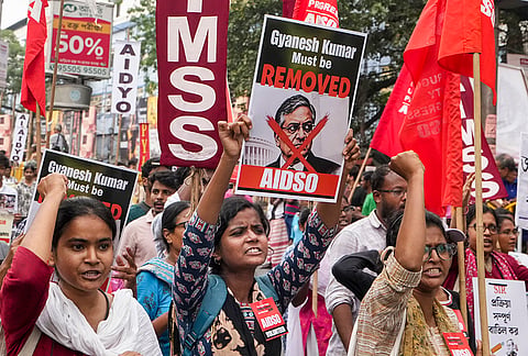 Left student and youth activists during a protest rally demanding the resignation of Chief Election Commissioner (CEC) Gyanesh Kumar and the complete scrapping of the Special Intensive Revision (SIR) exercise, in Kolkata, Sunday, Oct. 11, 2026. 
