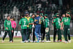 Maaz Sadaqat's Explosive Knock Headlines Crushing Win For Pakistan | Photo: AP/Anjum Naveed : Sri Lanka's players shake hands with Pakistan's players after Pakistan win the second T20 cricket match against Sri Lanka, in Rawalpindi, Pakistan, Sunday, Oct. 11, 2026.