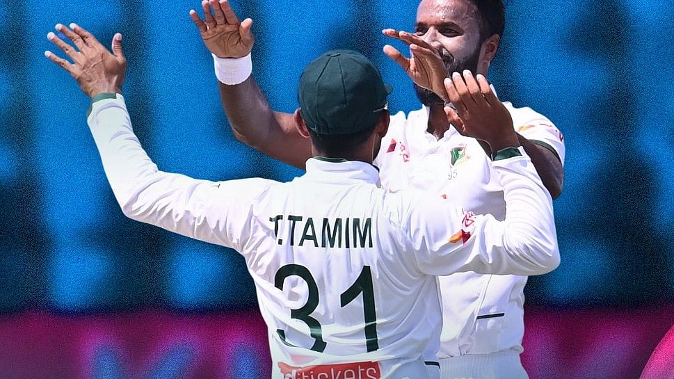 Bangladesh cricketers celebrate an Afghanistan wicket during the one-off Test 2026.  - BCBtigers/X