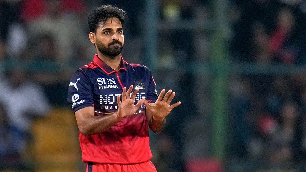 Royal Challengers Bengaluru's Bhuvneshwar Kumar gestures after bowling a delivery during the Indian Premier League cricket match between Chennai Super Kings and Royal Challengers Bengaluru in Bengaluru, India. - | Photo: AP/Aijaz Rahi