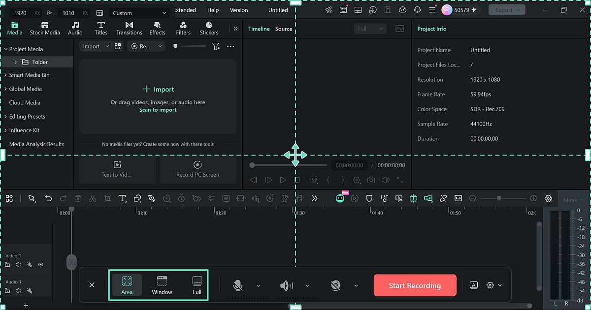 A desktop video editing software dark mode interface