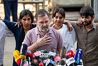 | Photo: PTI/Arun Sharma : Congress leader Rahul Gandhi with NSUI members and other protesters, who were allegedly injured amid crackdown by police in the recent protests against Chief Election Commissioner (CEC) Gyanesh Kumar, during a press conference after their meeting, in New Delhi, Wednesday, Oct. 14, 2026. 