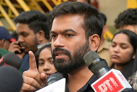 Cockroach Janta Party (CJP) founder Abhijeet Dipke speaks to the media after CJP leader Saurav Das and others being sent to 5-day judicial custody, in Nagpur. Dipke says, "I want to tell Narendra Modi that if you want to impose an emergency in the country, do it officially. Why are you running an unofficial emergency where people are sent to five days of detention just for waving the national flag at Jantar Mantar? Such things did not happen even during the Emergency. If you have the strength, declare the Emergency officially.” 