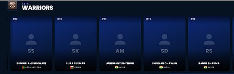 The Website lists Shikhar Dhawan as part of the Asia Warriors franchise