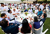 | Photo: AICC via PTI  : Rajya Sabha LoP and Congress President Mallikarjun Kharge, Lok Sabha LoP Rahul Gandhi, party leader Sonia Gandhi and others during a high tea organised for the INDIA bloc leaders at Rahul Gandhi’s residence, to discuss the strategy for joint protests against ‘vote chori’ (vote theft) and to press for Chief Election Commissioner Gyanesh Kumar's resignation, in New Delhi. 
