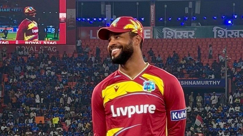 Shai Hope smashed his third T20I century against India in fourth T20I at Hyderabad.  - windiescricket/X