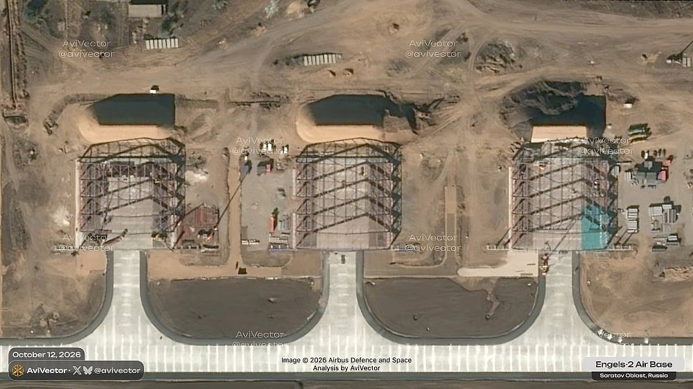 Satellite images show Russia developing a 0.9-square-kilometre drone launch facility in Rostov in about six weeks. - X