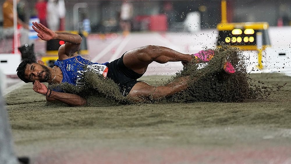 India's Murali Sreeshankar competes in the men's long jump final at the Asian Games in Nagoya, Japan, Monday. - | Photo: AP/Lee Jin-man