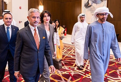 EAM S. Jaishankar during a meeting with UAE Deputy Prime Minister and Minister of Foreign Affairs Sheikh Abdullah bin Zayed Al Nahyan, in Abu Dhabi, UAE. 