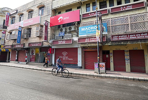 Shops remain closed during a bandh called to protest the killing of anti-drug activist Parvinder Singh alias Jhota in Mansa, in Amritsar, Punjab, Thursday, Oct. 15, 2026. 