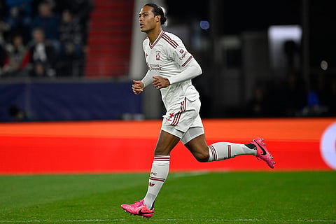 Liverpool's Virgil van Dijk enters the pitch during the Champions League opening phase soccer match between LASK and Liverpool in Linz, Austria, Wednesday, Oct. 14, 2026.