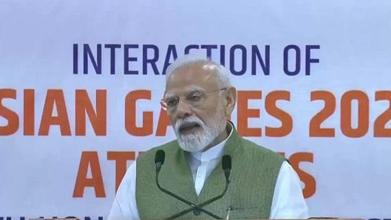 PM Narendra Modi during interaction with Asian Games 2026 athletes.  - @mansukhmandviya/X
