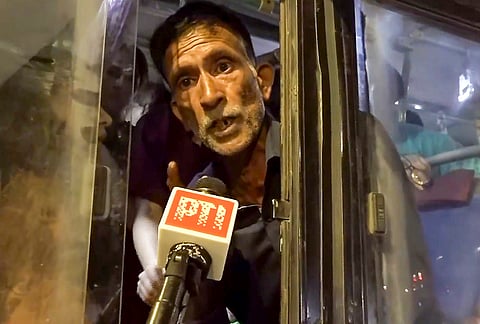 Father of 19-year-old Ankita Bhandari, who was murdered in Uttarakhand in 2022, speaks to the media, after being detained while protesting near India Gate against Dushyant Kumar Gautam’s appointment as Sikkim governor, in New Delhi.