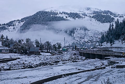 A view of a snow-covered area after heavy snowfall, at Machil Sector in Kupwara, Jammu and Kashmir, Thursday, Oct. 15, 2026.
