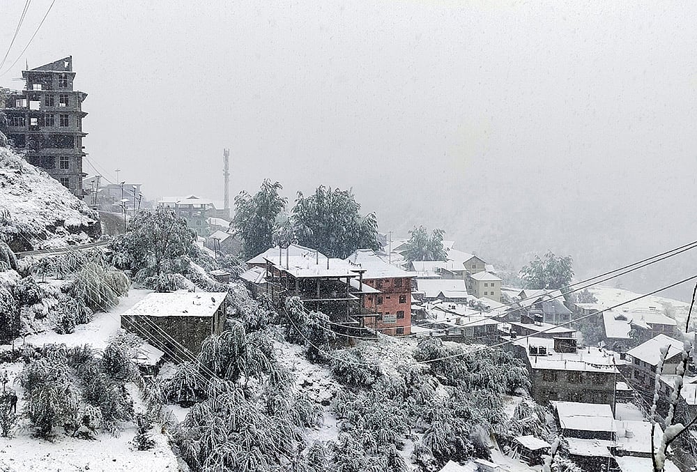 snowfall, in Keylong, Lahaul-Spiti district