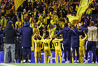 Borussia Dortmund Left Frustrated After Narrow 0-1 Defeat Against Bodo/Glimt | Photo: Mats Torbergsen/NTB via AP : Bodo's players celebrate after winning the Champions League soccer match between Bodo/Glimt and Borussia Dortmund in Bodo, Norway, Wednesday, Oct. 14, 2026.